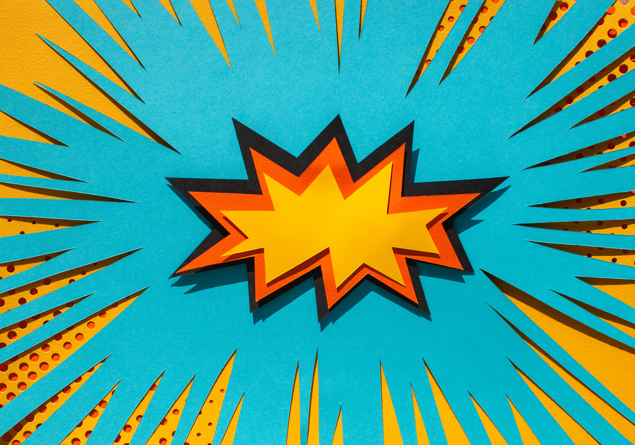 Handmade paper cutout pop art comic background. Cartoon flat style.